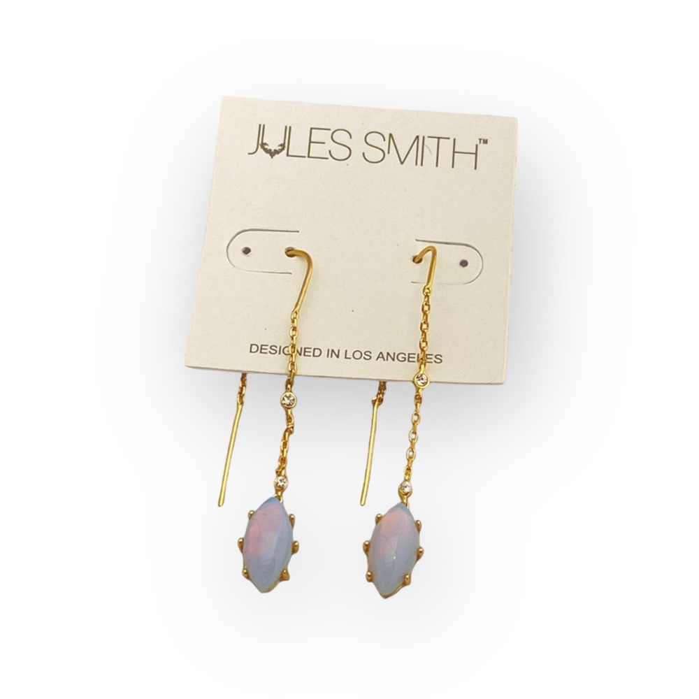 new Jules Smith ꧁ 14K Gold Plated Opal + Cubic Zirconia CZ Threader Earrings ꧂ - Picture 5 of 16